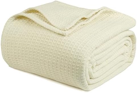WEAVER'S CASE Manta térmica 100% suave de algodón peinado de alta calidad para máxima comodidad y calidez (marfil, tamaño King (90 x 102 pies)
