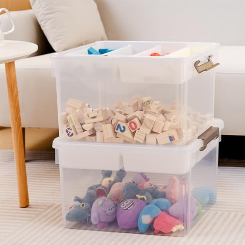 Image of Citylife 32QT 2Packs Clear Craft Organizers and Storage Box with Tray | Stackable Art Supply Organizer Storage Bins with Lids for Beads, Markers, Sewing, Tools, Clothes, Files, Office Supplies
