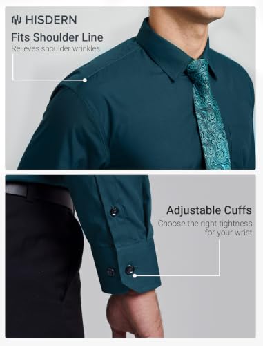 Image of HISDERN Mens Dress Shirt with Tie Pocket Square Set Classic Button Down Shirt Matching Tie Long Sleeve Shirts