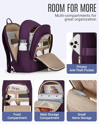 Image of LIGHT FLIGHT Travel Backpacks Laptop Backpack for Women 15.6 inches Computer Bags for Work Travel College, Gifts for Women, Purple
