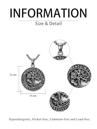 POIUY Memento Mori Urn Necklace for Men Gothic Skull Pendant Stoicism Mori Jewelry skull urn necklace for ashes cremation jewelry Amulet Protection Gifts for Men Women 22+2 Inch Chain - Image 6