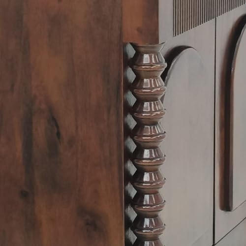 Image of Gharaana Kanak Wooden Console Table, Brown, with Spindle Legs and Arched Doors, 89 x 41 x 91 cm