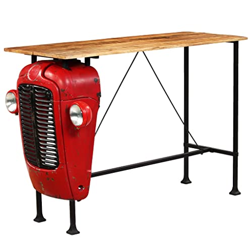 vidaXL Table de Bar Bois de Manguier Tracteur Rouge Table de Salle à Manger