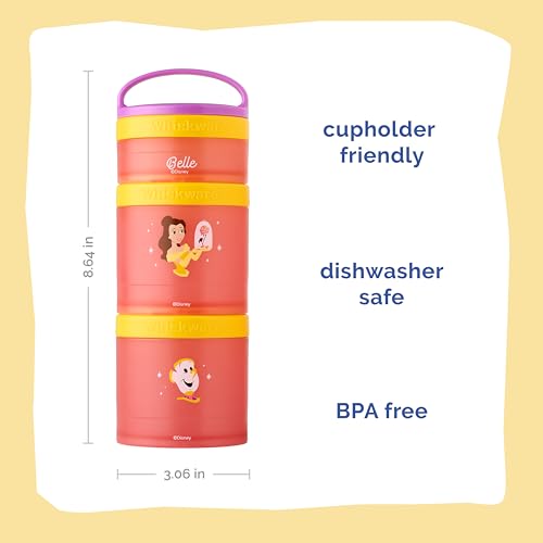 Image of Whiskware Disney Princess Beauty and the Beast, Kids, Durable Food Storage Containers for Car, and Airplane Travel, Dishwasher Safe, Belle and Chip