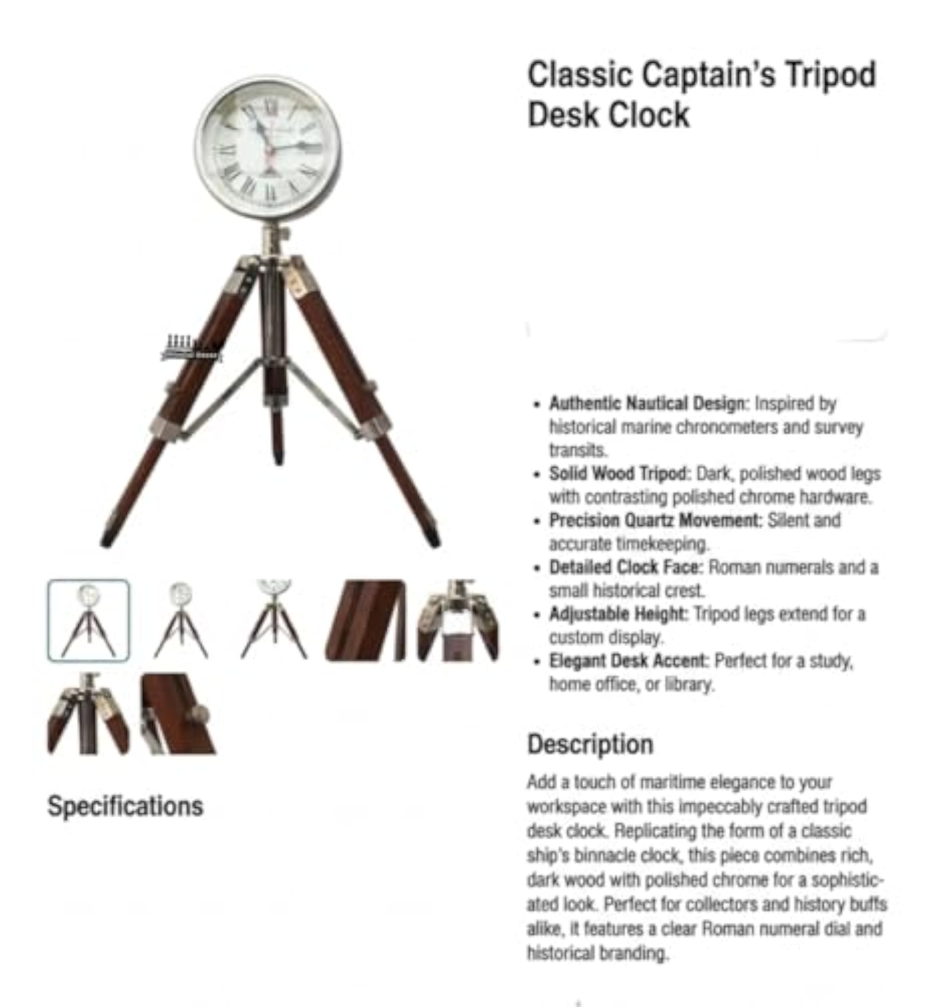 Wooden Table Clock with Roman Numerals, Floor Standing