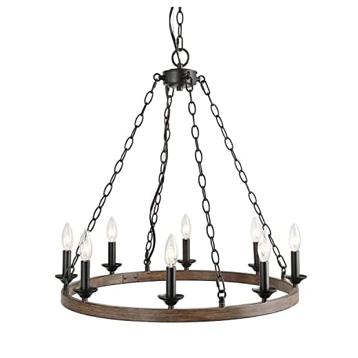Farmhouse Chandeliers Rustic Round Wagon Wheel 8-Light Fixture for Dining & Living Room, Bedroom and Foyer
