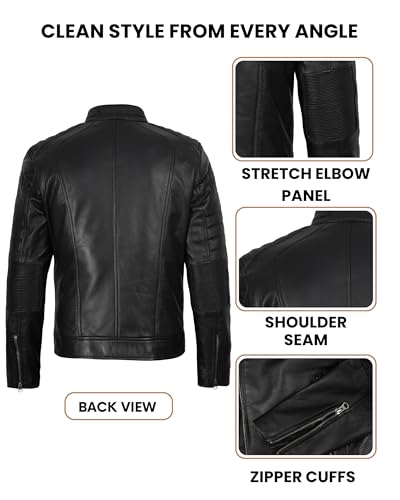 Image of Decrum Cafe Racer Leather Jacket for Men - Real Lambskin Motorcycle Style Mens Jacket with Zipper Closure