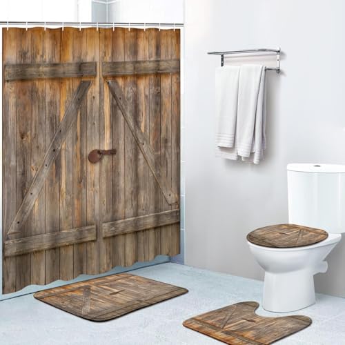 Britimes 4 Piece Shower Curtain Sets, with 12 Hooks, Rustic