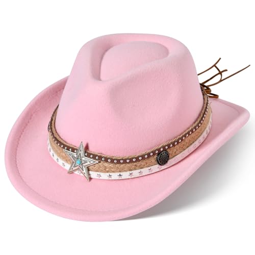 Willheoy Kids Cowboy Hat for Boys Girls Western Cowgirl Hat with Buckle Belt Wide Brim Fedora Hat Dress Up Costume