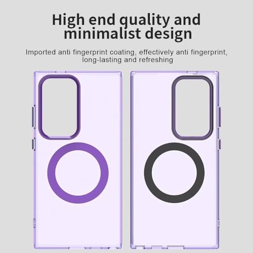 Image of Elzzi Magnetic Case for Samsung Galaxy S25 Ultra 5G Cover [Compatible with MagSafe] Slim Fit Shockproof Translucent Matte Hard Back Phone Cover with Protective Bumper for Men & Women (Purple)