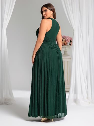 Image of Ever-Pretty Plus Women's Floor Length A-Line Halter Sleeveless Pleated Glitter Plus Size Formal Dress Evening Gown