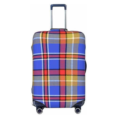 Blue-Madras-Fabric-Texture-Square-Pixel Luggage Cover, Protective Washable Suitcase Cover - Travel Fashion Elastic Suitcase Protector Medium