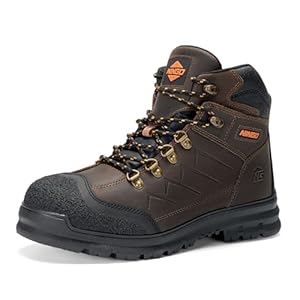 NINGO Mens Steel Toe Work Boots, Full Grain Leather, Oil and Slip Resistant, Puncture Proof Construction Boots with Breathable Lining, Anti-static, Mens Safety Boots for Industrial, Warehouse