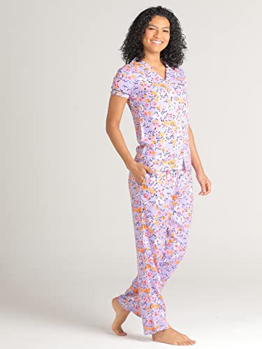 Image of Evolove Women's Polyester Half Sleeves Collared Night Suit Set /Top Pyjama Set Super Soft Comfortable (Nightsuit-Collar-HS-2)