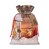 Frohe Weihnachten Holztafel Kerze Hirsch Druck Kordelzug Beutel Sackleinen Geschenktüte mit Kordelzug Geschenktüten für Hochzeit/Party/Festival/Aufbewahrung