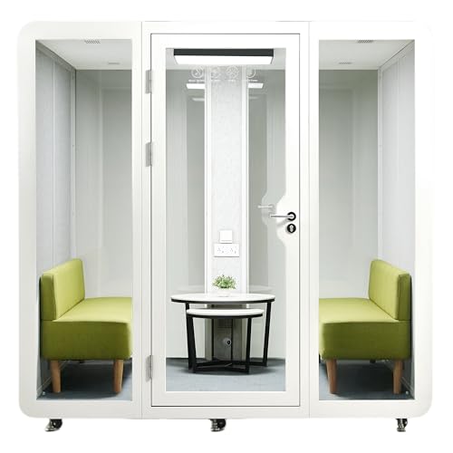 Office Pod, Sound Pod, Mobile Booth, Large Space SoundProof Office Pod for 8 People, Sound Booth Mobile Roller, LED Lighting, Centrifugal Fans and AC USB Ports - X Large For 8 Persons White
