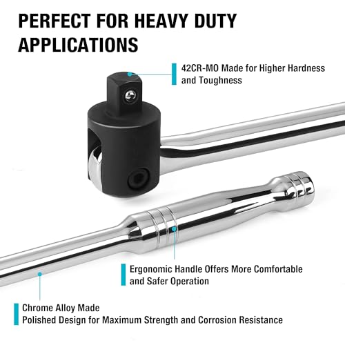 DURATECH 1/2" Heavy Duty Breaker Bar, 600mm Breaker Bar,Knuckle Breaker Flexi Bar, Flexible Handle Breaker Bar, Socket Wrench for Wheel Nut Spanner (Natural) - Image 4