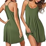 Ekouaer Women Nightgowns Sleeveless Sleepwear Spaghetti Strap Racerback Pajama Dress Nightshirt Army Green L