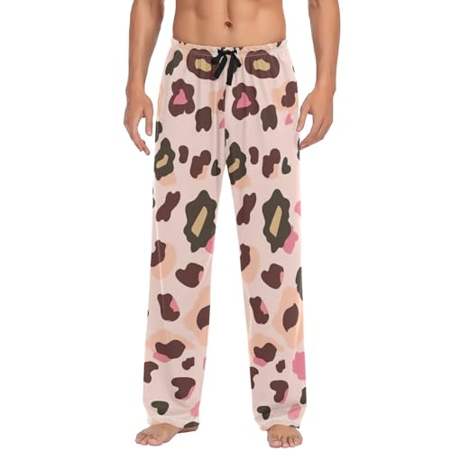 Men's Pajama Pants Watercolor Leopard Sleep Pajama Lounge Pant with Pockets, Elastic Waistband