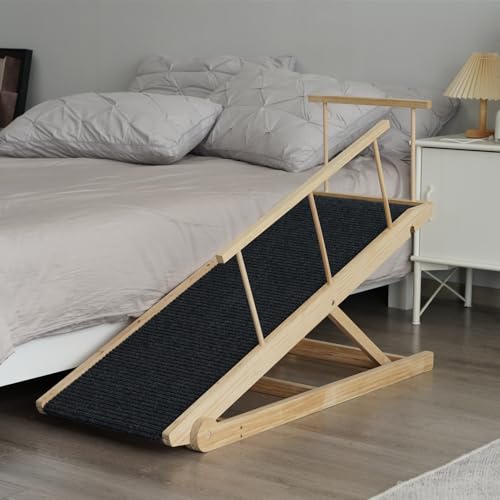 Dog Ramp for Bed - Pet Ramp to Get on Bed Couch 45' Long 15.7'-23.6' High Support Up to 200 lbs, Portable Wooden Dog Stairs Steps Adjustable, Anti-Slip Carpet