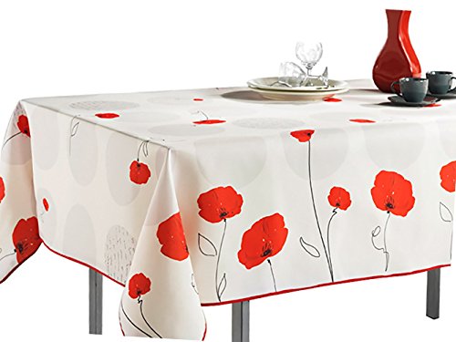 My Jolie Home 60 x 120-Inch Rectangular Tablecloth Ivory White Red Poppy Flower, Christmas Stain Resistant, Washable, Liquid Spills Bead up (Other Size: 63 Inch Round, 60x80 Inch, 60x95 Inch).