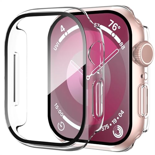 Smiling 2 Pack Case Built in Tempered Glass Screen Protector Compatible with Apple Watch Series 10 42mm, Hard PC Case Overall Protective Cover- Transparent