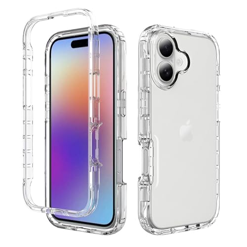 PANXIYUE Cover per iPhone 16, Custodia 2 in 1 TPU morbido Anteriore e PC Rigido, 360 Gradi Full Body Antiurto Protezione,Trasparente