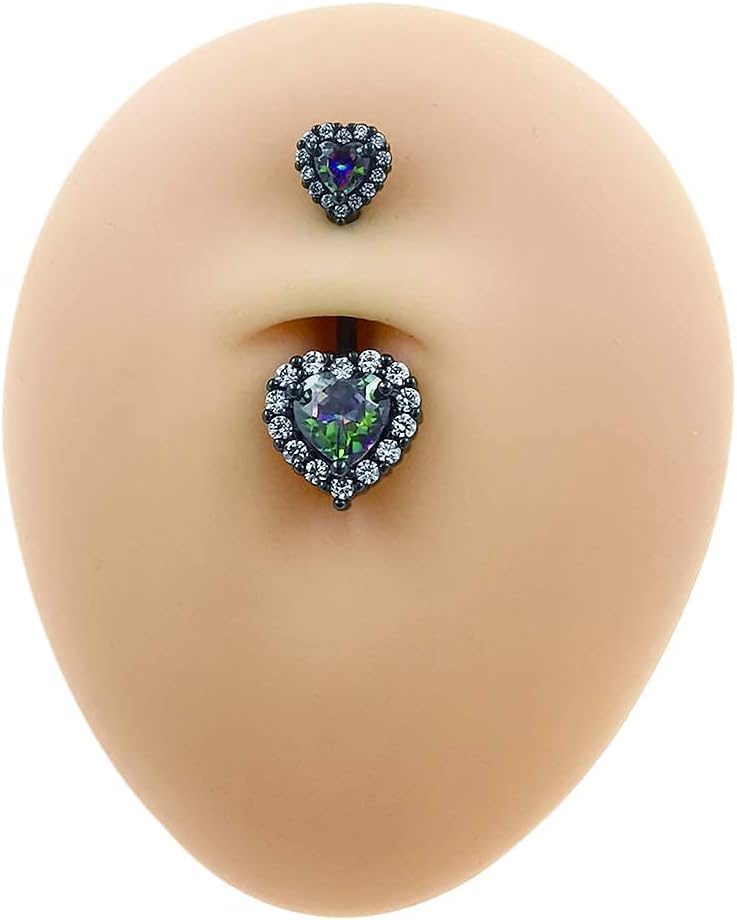 Excepro 14G(1.6mm) Double Heart Cubic Zirconia Navel Belly Button Ring 316L Stainless Steel Bar Piercing Jewelry - Image 5