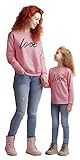 Y&TBABY Mommy and Me Shirt Love Print Long Sleeve Round Neck Sweatshirt Tops Family Matching Clothes Outfits (Daughter/3-4T) Pink