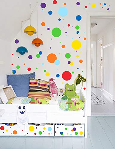 Mozamy Creative Dots Wall Decals (175 Count) Primary Colors Dots Decals Rainbow Colors Polka Dot Decor Kids Wall Decals Classroom Wall Decals Playroom Wall Decor #TOP3