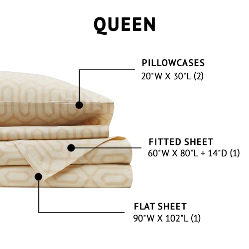 Image of Comfort Spaces 100% Cotton Percale Sheets Queen Size 4 Piece, Diamond Tan