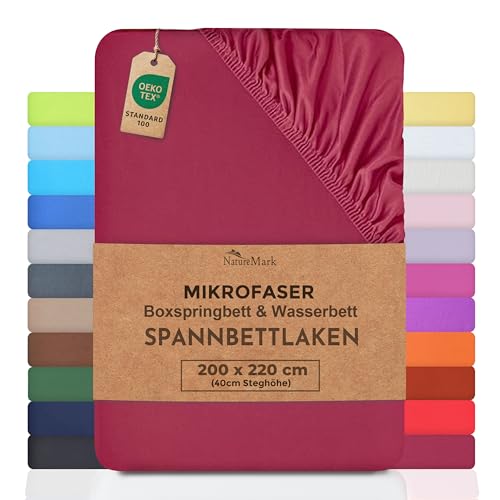 NatureMark Microfaser Boxspringbett & Wasserbett Spannbettlaken 200 x 220 cm - 40 cm Steghöhe - 200x220cm Spannbetttuch - 100% Polyester, Bordeaux rot