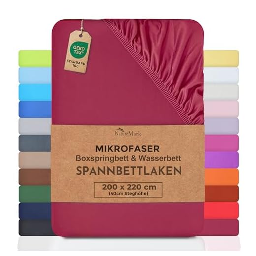 NatureMark Microfaser Boxspringbett & Wasserbett Spannbettlaken 200 x 220 cm - 40 cm Steghöhe - 200x220cm Spannbetttuch - 100% Polyester, Bordeaux rot