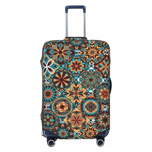 Travel Luggage Cover Spandex Suitcase Protector Bag,Vintage Mandala Elements Anti-Scratch Fits 18-32 Inch Luggage, Baggage Covers For Kid And Adult,Medium