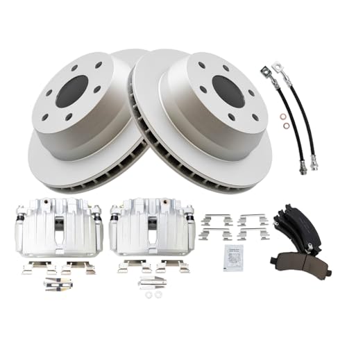 Image of TRQ Rear Brake Pad and Rotor Set Ceramic G Coated Rotors Calipers Compatible with 2002 Chevrolet Avalanche 1500 Suburban 1500 Tahoe GMC Yukon Yukon XL 1500