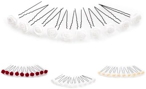 10 x Rose Hairpins - for Voluminous Hair - Bridal Hair Accessory - Black Hairpin - White