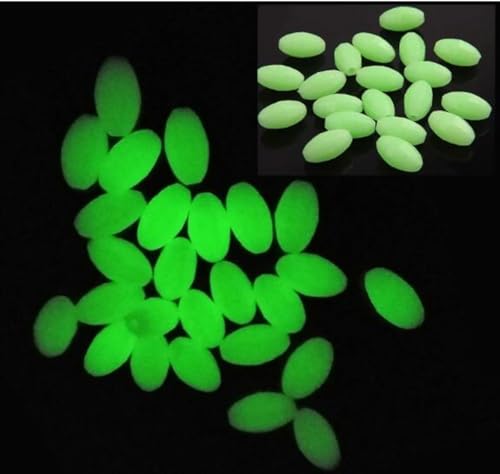 YJIUYUANQ Glow Beads Fishing Material, Rubber Luminous Fishing Beads Green Fish Beads Sea Fishing Tool,Oval Shape Bead, 5 Size Mixed,Total 340PCS
