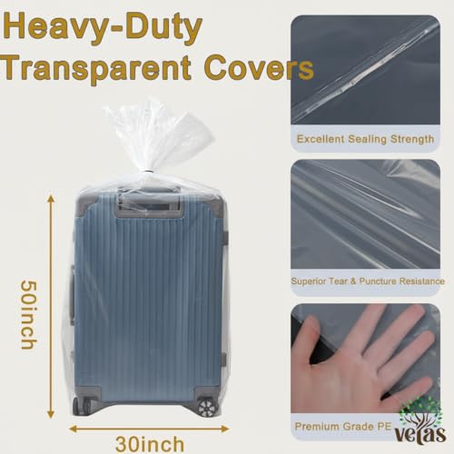 Image of VETAS Transparent LDPE Bags 30x50 Inch, Heavy Duty Waterproof Dustproof Storage Cover for Luggage, Suitcase, Mattress, Trolley, Furniture & Household Items (Pack of 5)