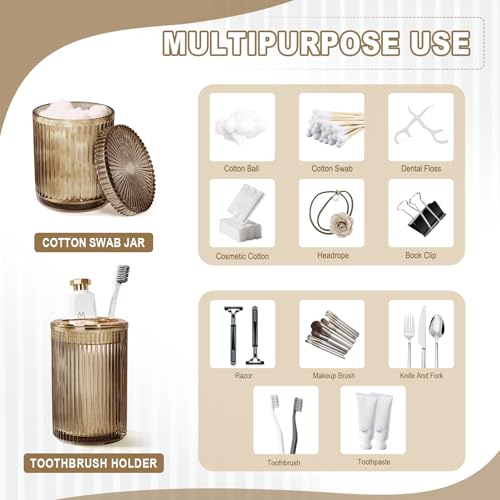 KASUNTING Brown Glass Bathroom Accessories 4 Pcs, Brown Bathroom Set, Soap Dispenser and Toothbrush Holder Set, Qtip Holder Set, Vintage Bathroom Sink Set, Modern Bathroom Decor by Kasunting - Used condition - Image 5