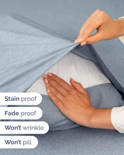 Image of Extra Deep Flex Top Split Head King Sheet Set - 6 Piece Breathable and Cooling Sheets - Hotel Luxury Bedding for Women, Men, Kids & Teens - Easy Secure Fit - Extra Deep Pockets - Heathered Blue
