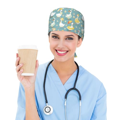 Image of Working Cap Scrub Cap with Sweatband Adjustable Unisex Tie Back Hat for Cleaning Farm Nursing