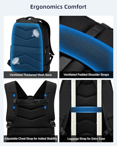 Image of HanTrip Travel Laptop Backpack for Women Men, 18 Inch Large Work Backpack for Commuter College School Book Bags, Water Resistant Backpack with Luggage Strap Water Bottle Pocket Chest Strap, Black