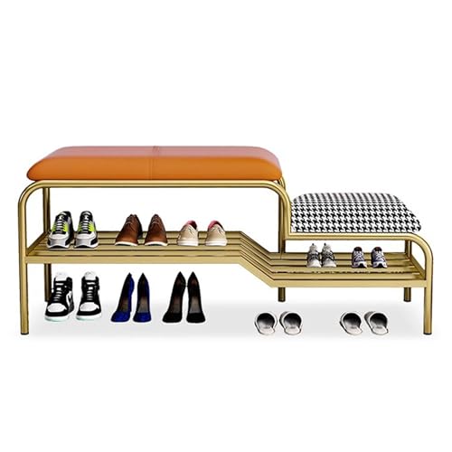 Rangement à chaussures en métal 2 niveaux avec banc confortable