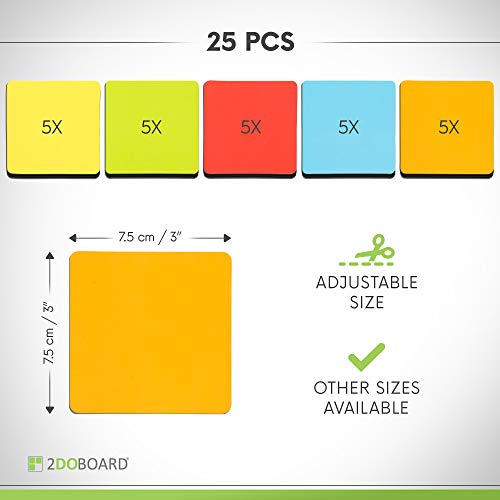 2DOBOARD 25 Magnetic Notes - Magnetic Sticky Notes 3 x 3 in – Fun Dry Erase Whiteboard Magnets for Fridge, Office, Classroom - Easy to Clean & Reuse Stick Notes (5 Colours Mix)