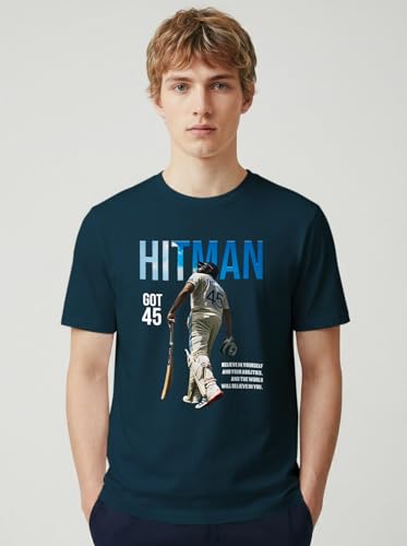 Image of INDISSH T-Shirt for Man | Regular and Plus Size Upto 7XL | Cricket Graphic Printed | Round Neck Cotton Fabric Regular fit Casual T-Shirt for man - RNM-Hitman-PAR