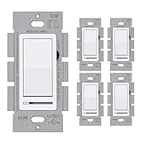 [5 Pack] BESTTEN Dimmer Wall Light Switch, Single Pole or 3-Way, Compatible with Dimmable LED, CFL, Incandescent and Halogen Bulb, 120VAC, UL Listed, White