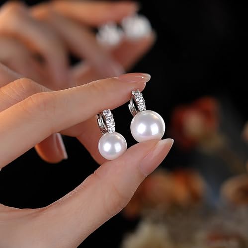 Pearl Earrings for Women Dainty 925 Sterling Silver Dangle Drop Earring with 5A Cubic Zirconia Pearl Drop Earrings Big Pearls Bridal Hoop Beach Jewelry for Wedding Birthday Christmas Gifts3