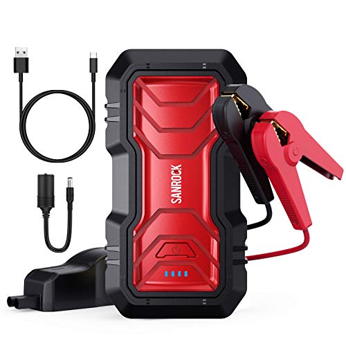 SANROCK Car Battery Jump Starter 2500A Peak 22800mAh (up to 8.0L Gas/8.0L Diesel with USB Qick Charge, Type-C Cable, Flashlight, 12V Power Pack Car Battery Charger Jump Starter for Car, Truck, SUV