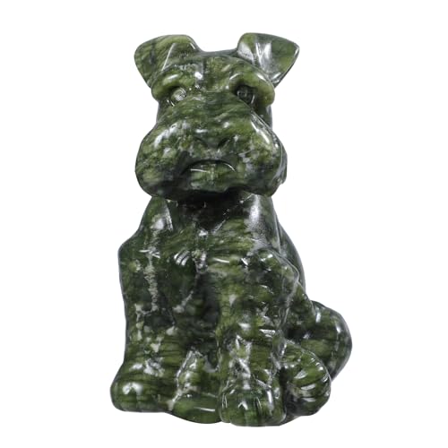Schnauzer en jade vert sculpté à la main, figurine ange de sorcière unique - 2