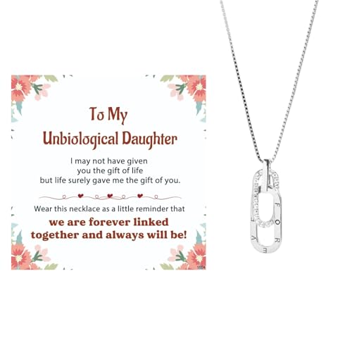 LANWLOSI To My Unbiological Daughter Necklace from Stepmom Stepdad Forever Linked Together Necklace Mothers Day Birthday Holiday Gifts for Step Daughter